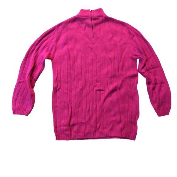 Vintage 1940s -1950s Dark Pink 3/4 Sleeve Acrylic Ribbed Mock Turtleneck Sweater - Picture 3 of 7